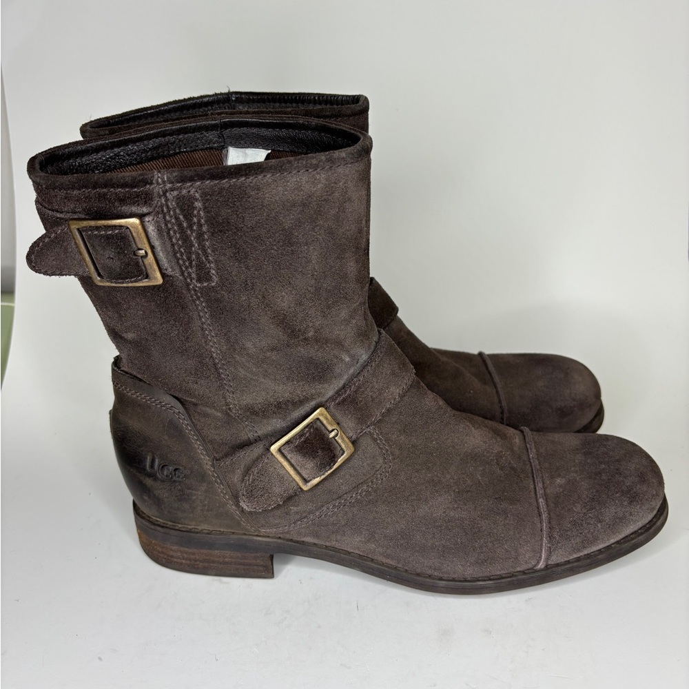 UGG Men’s Dark Brown Suede Buckle Engineer Boots motorcycle size 43 US 10